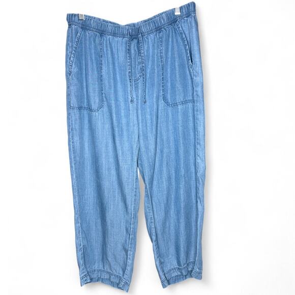 Splendid Tencel Lyocell Chambray Drawstring Elastic Cropped Pants Women’s Size L - Picture 1 of 9